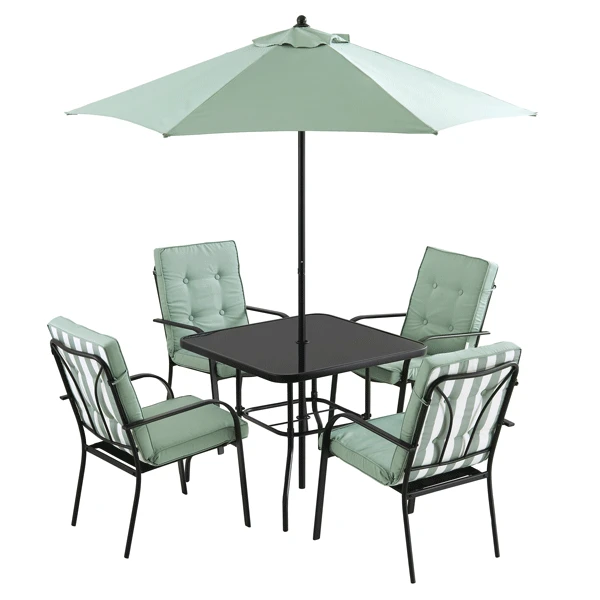 Champneys 4-Seater Steel And Fabric Outdoor Patio Dining Set With Parasol, Sage Green 4 Champneys 4-Seater Steel And Fabric Outdoor Patio Dining Set With Parasol, Sage Green - Image 4