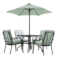 Champneys 4-Seater Steel And Fabric Outdoor Patio Dining Set With Parasol, Sage Green 18 Champneys 4-Seater Steel And Fabric Outdoor Patio Dining Set With Parasol, Sage Green -Daals Store OD DINE 1048 SAGE WB1