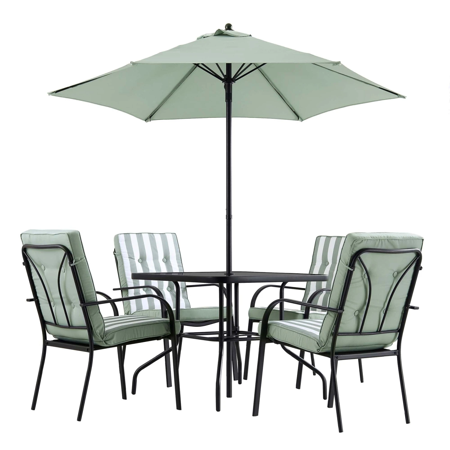 Champneys 4-Seater Steel And Fabric Outdoor Patio Dining Set With Parasol, Sage Green 5 Champneys 4-Seater Steel And Fabric Outdoor Patio Dining Set With Parasol, Sage Green - Image 5