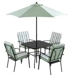 Champneys 4-Seater Steel And Fabric Outdoor Patio Dining Set With Parasol, Sage Green 22 Champneys 4-Seater Steel And Fabric Outdoor Patio Dining Set With Parasol, Sage Green -Daals Store OD DINE 1048 SAGE WB4