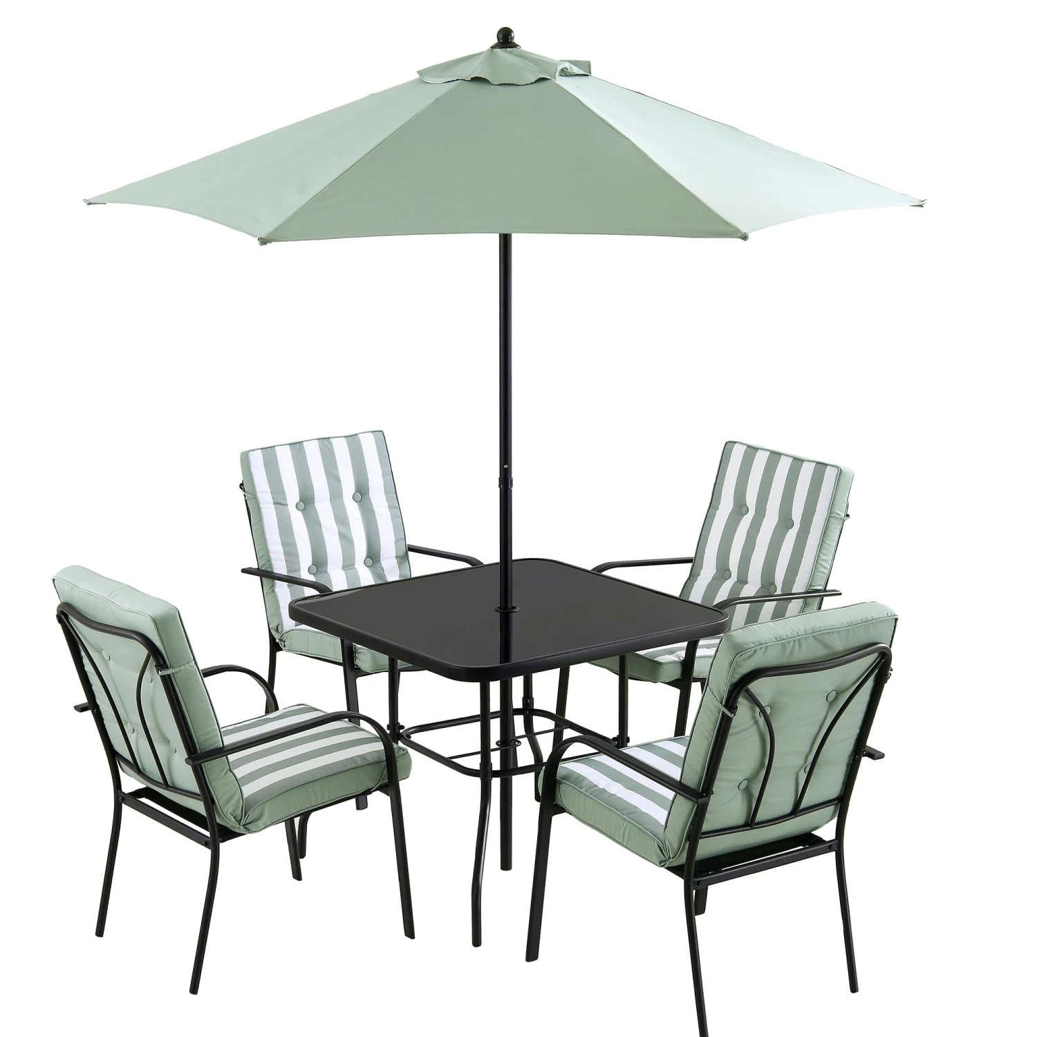 Champneys 4-Seater Steel And Fabric Outdoor Patio Dining Set With Parasol, Sage Green 9 Champneys 4-Seater Steel And Fabric Outdoor Patio Dining Set With Parasol, Sage Green - Image 9