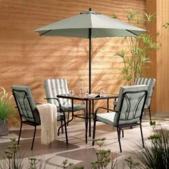 Champneys 4-Seater Steel And Fabric Outdoor Patio Dining Set With Parasol, Sage Green
