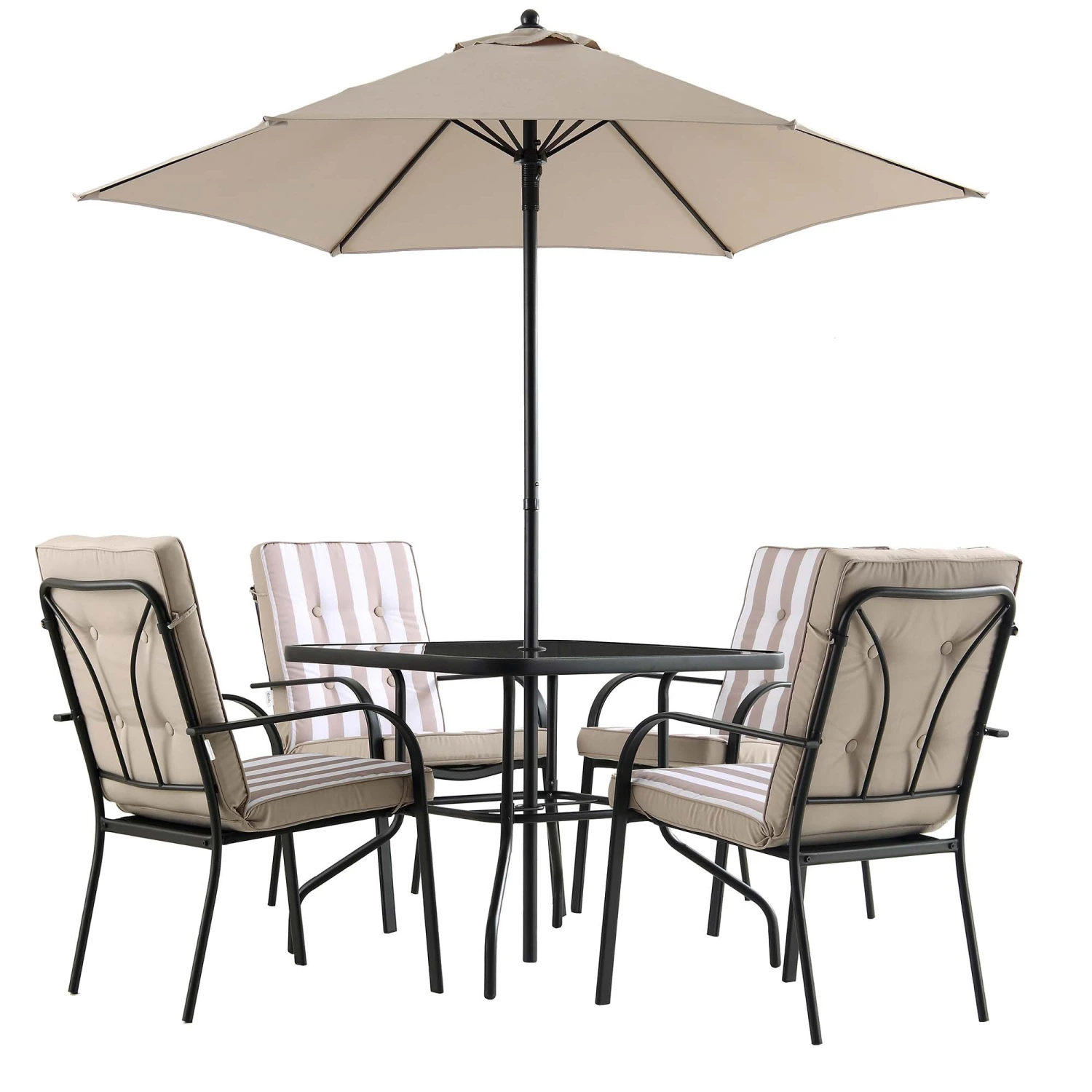 Champneys 4 Seater Steel And Fabric Outdoor Patio Dining Set With Parasol, Taupe 5 Champneys 4 Seater Steel And Fabric Outdoor Patio Dining Set With Parasol, Taupe - Image 5