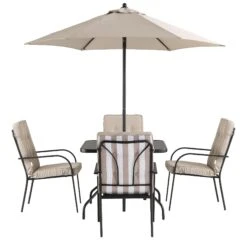 Champneys 4 Seater Steel And Fabric Outdoor Patio Dining Set With Parasol, Taupe 22 Champneys 4 Seater Steel And Fabric Outdoor Patio Dining Set With Parasol, Taupe -Daals Store OD DINE 1048 TAUPE WB5