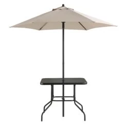 Champneys 4 Seater Steel And Fabric Outdoor Patio Dining Set With Parasol, Taupe 23 Champneys 4 Seater Steel And Fabric Outdoor Patio Dining Set With Parasol, Taupe -Daals Store OD DINE 1048 TAUPE WB6
