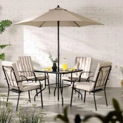Champneys 4 Seater Steel And Fabric Outdoor Patio Dining Set With Parasol, Taupe