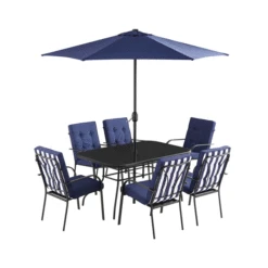 Champneys 6-Seater Steel And Fabric Outdoor Patio Dining Set With Crank Parasol, Blue 18 Champneys 6-Seater Steel And Fabric Outdoor Patio Dining Set With Crank Parasol, Blue -Daals Store OD DINE 1049 BLUE GIF