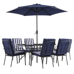 Champneys 6-Seater Steel And Fabric Outdoor Patio Dining Set With Crank Parasol, Blue 19 Champneys 6-Seater Steel And Fabric Outdoor Patio Dining Set With Crank Parasol, Blue -Daals Store OD DINE 1049 BLUE WB1