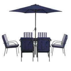 Champneys 6-Seater Steel And Fabric Outdoor Patio Dining Set With Crank Parasol, Blue 21 Champneys 6-Seater Steel And Fabric Outdoor Patio Dining Set With Crank Parasol, Blue -Daals Store OD DINE 1049 BLUE WB2