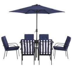Champneys 6-Seater Steel And Fabric Outdoor Patio Dining Set With Crank Parasol, Blue 23 Champneys 6-Seater Steel And Fabric Outdoor Patio Dining Set With Crank Parasol, Blue -Daals Store OD DINE 1049 BLUE WB4