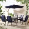 Champneys 6-Seater Steel And Fabric Outdoor Patio Dining Set With Crank Parasol, Blue -Daals Store OD DINE 1049 BLUE main