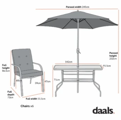 Champneys 6-Seater Steel And Fabric Outdoor Patio Dining Set With Crank Parasol, Sage Green -Daals Store OD DINE 1049 CHART 1