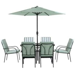 Champneys 6-Seater Steel And Fabric Outdoor Patio Dining Set With Crank Parasol, Sage Green -Daals Store OD DINE 1049 SAGE WB5