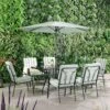 Champneys 6-Seater Steel And Fabric Outdoor Patio Dining Set With Crank Parasol, Sage Green