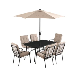 Champneys 6-Seater Steel And Fabric Outdoor Patio Dining Set With Crank Parasol, Taupe 16 Champneys 6-Seater Steel And Fabric Outdoor Patio Dining Set With Crank Parasol, Taupe -Daals Store OD DINE 1049 TAUPE GIF