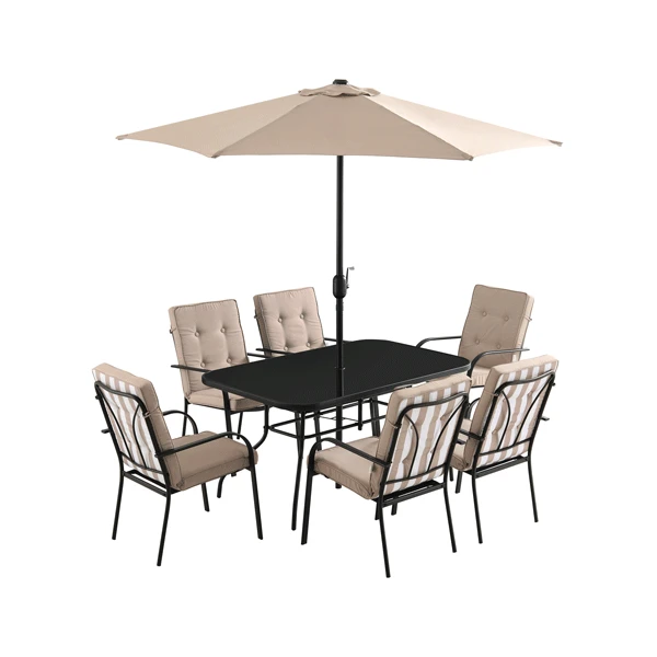 Champneys 6-Seater Steel And Fabric Outdoor Patio Dining Set With Crank Parasol, Taupe 3 Champneys 6-Seater Steel And Fabric Outdoor Patio Dining Set With Crank Parasol, Taupe - Image 3