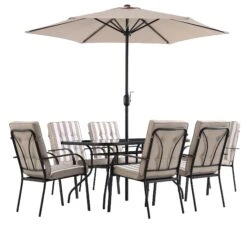 Champneys 6-Seater Steel And Fabric Outdoor Patio Dining Set With Crank Parasol, Taupe 17 Champneys 6-Seater Steel And Fabric Outdoor Patio Dining Set With Crank Parasol, Taupe -Daals Store OD DINE 1049 TAUPE WB1