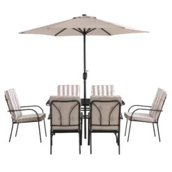 Champneys 6-Seater Steel And Fabric Outdoor Patio Dining Set With Crank Parasol, Taupe 19 Champneys 6-Seater Steel And Fabric Outdoor Patio Dining Set With Crank Parasol, Taupe -Daals Store OD DINE 1049 TAUPE WB2