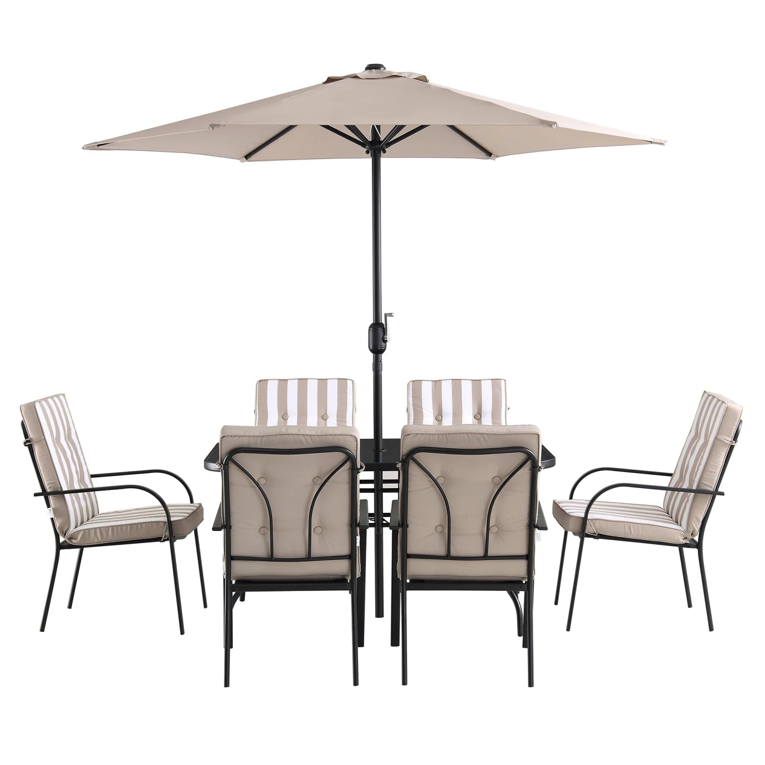 Champneys 6-Seater Steel And Fabric Outdoor Patio Dining Set With Crank Parasol, Taupe 6 Champneys 6-Seater Steel And Fabric Outdoor Patio Dining Set With Crank Parasol, Taupe - Image 6