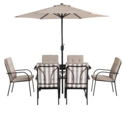 Champneys 6-Seater Steel And Fabric Outdoor Patio Dining Set With Crank Parasol, Taupe 20 Champneys 6-Seater Steel And Fabric Outdoor Patio Dining Set With Crank Parasol, Taupe -Daals Store OD DINE 1049 TAUPE WB3