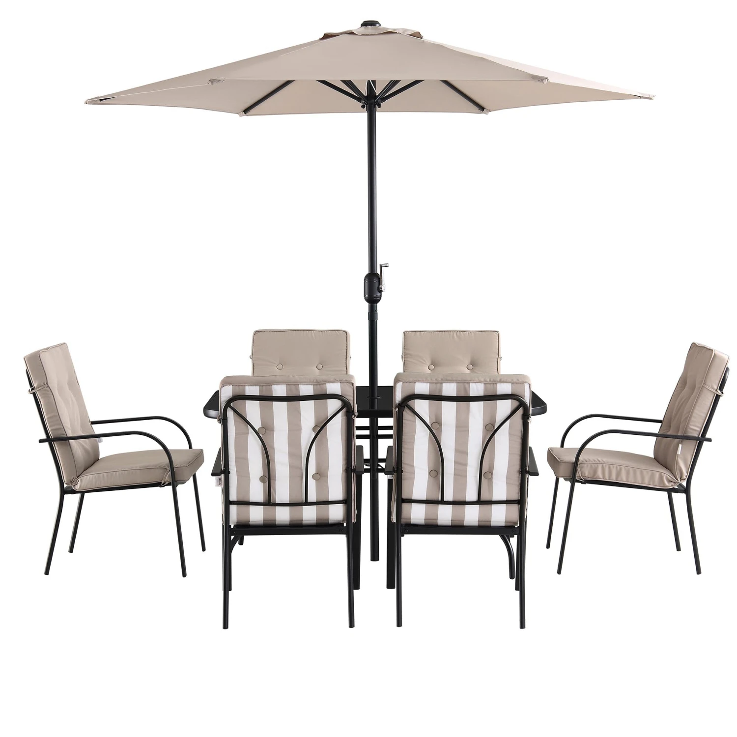Champneys 6-Seater Steel And Fabric Outdoor Patio Dining Set With Crank Parasol, Taupe 7 Champneys 6-Seater Steel And Fabric Outdoor Patio Dining Set With Crank Parasol, Taupe - Image 7