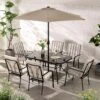 Champneys 6-Seater Steel And Fabric Outdoor Patio Dining Set With Crank Parasol, Taupe -Daals Store OD DINE 1049 TAUPE main