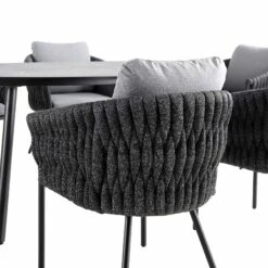 Montebello Black Rope & Aluminium 6-Seater Outdoor Dining Set – Grey Marble Ceramic Oval Table -Daals Store OD DINE 1072 BLACK detail2