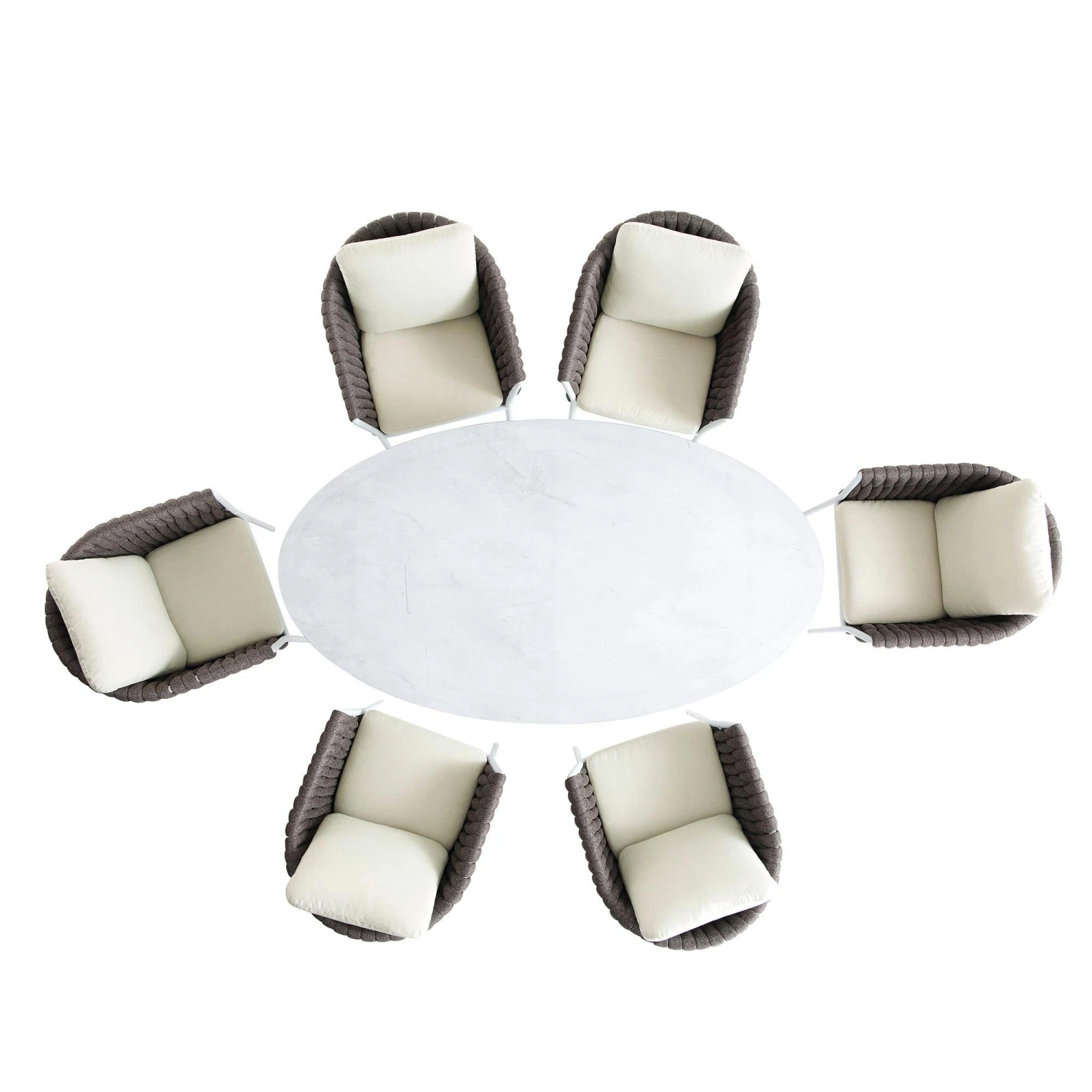 Montebello White and Taupe Rope β Marble Ceramic Oval 6-Seater Dining Set 5 Montebello White and Taupe Rope β Marble Ceramic Oval 6-Seater Dining Set - Image 5