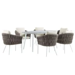 Montebello White and Taupe Rope β Marble Ceramic Oval 6-Seater Dining Set 19 Montebello White and Taupe Rope β Marble Ceramic Oval 6-Seater Dining Set -Daals Store OD DINE 1072 WHITE WB4