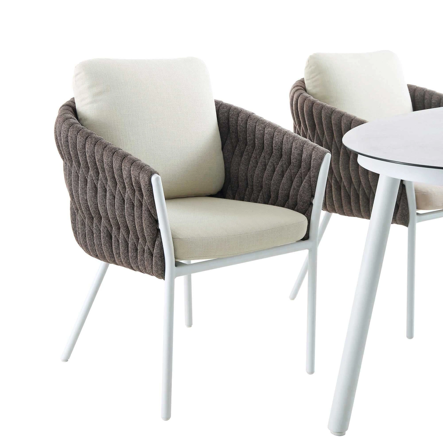 Montebello White and Taupe Rope β Marble Ceramic Oval 6-Seater Dining Set 9 Montebello White and Taupe Rope β Marble Ceramic Oval 6-Seater Dining Set - Image 9