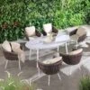 Montebello 6-Seater Outdoor Taupe Rope And Aluminium Oval Dining Set With White Ceramic Dining Table -Daals Store OD DINE 1072 WHITE main