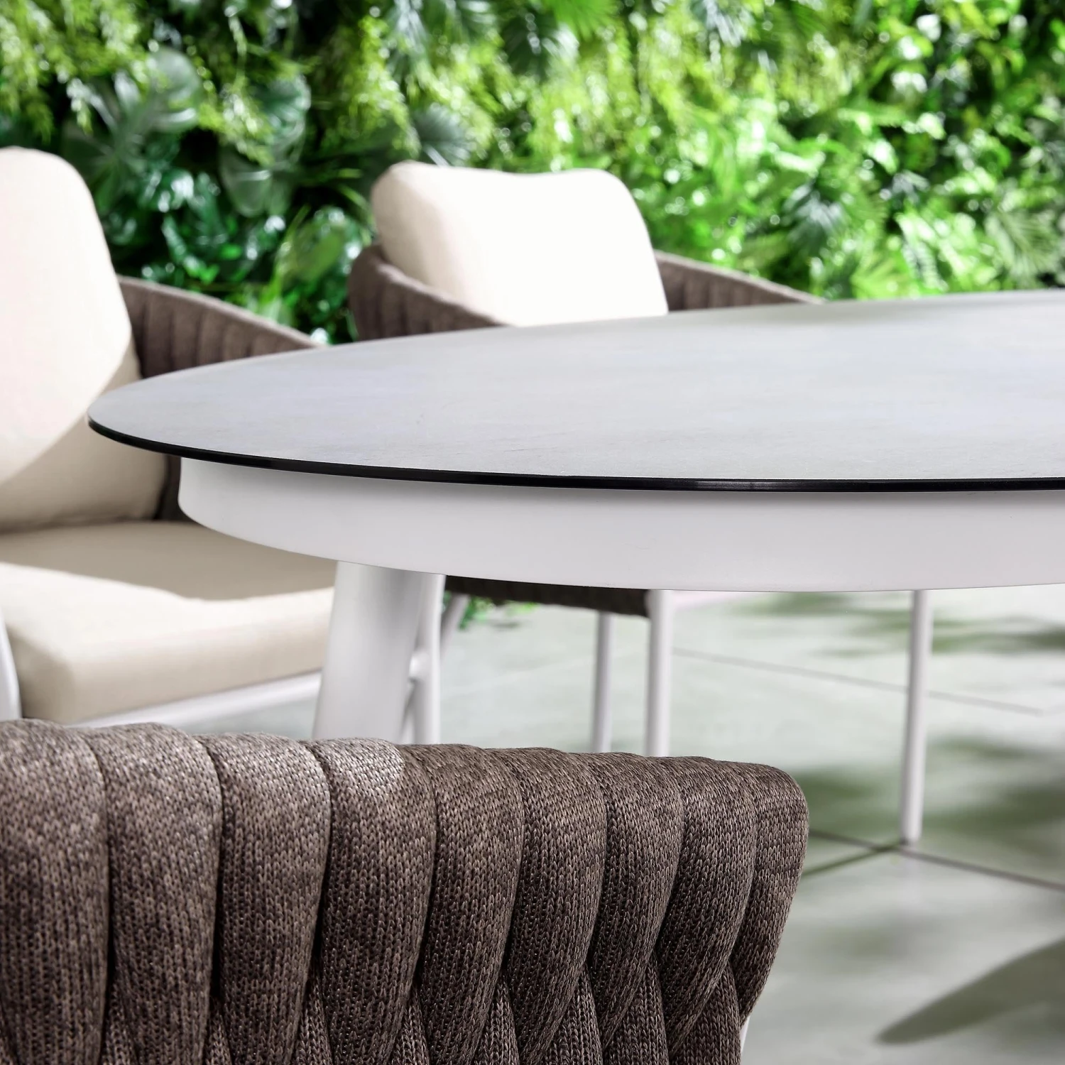 Montebello White and Taupe Rope β Marble Ceramic Oval 6-Seater Dining Set 3 Montebello White and Taupe Rope β Marble Ceramic Oval 6-Seater Dining Set - Image 3