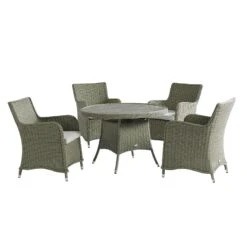 Hampshire 4-Seater Round Wicker Rattan Dining Set, Desert Sage 26 Hampshire 4-Seater Round Wicker Rattan Dining Set, Desert Sage -Daals Store OD DINE 110 GREEN SET WB3