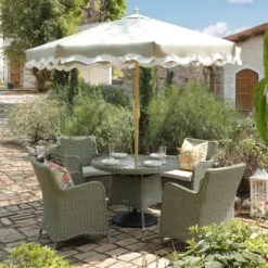 Hampshire 4-Seater Round Wicker Rattan Dining Set, Desert Sage