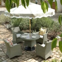 Hampshire 4-Seater Round Wicker Rattan Dining Set, Desert Sage 19 Hampshire 4-Seater Round Wicker Rattan Dining Set, Desert Sage -Daals Store OD DINE 110 GREEN SET scene2