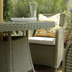 Hampshire 4-Seater Round Wicker Rattan Dining Set, Desert Sage 22 Hampshire 4-Seater Round Wicker Rattan Dining Set, Desert Sage -Daals Store OD DINE 110 GREEN SET scene5