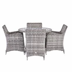 Hampshire Light Grey Round Wicker 4-Seater Dining Set – Wood-Effect Aluminium Top & Armchairs -Daals Store OD DINE 110 LGREY SET WB5