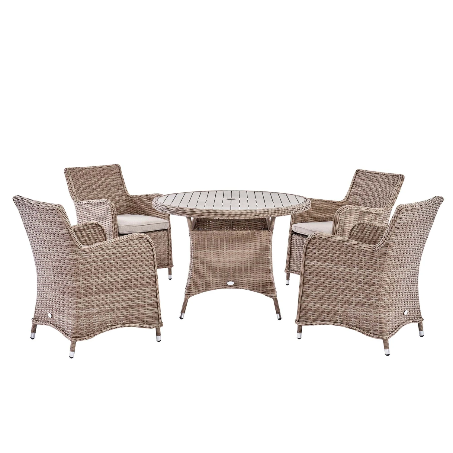 Hampshire 4-Seater Round Wicker Rattan Dining Set in Natural β Weatherproof Garden Furniture with Wood-Effect Table 6 Hampshire 4-Seater Round Wicker Rattan Dining Set in Natural β Weatherproof Garden Furniture with Wood-Effect Table - Image 6