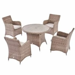 Hampshire 4-Seater Round Wicker Rattan Dining Set in Natural β Weatherproof Garden Furniture with Wood-Effect Table 20 Hampshire 4-Seater Round Wicker Rattan Dining Set in Natural β Weatherproof Garden Furniture with Wood-Effect Table -Daals Store OD DINE 110 NAT SET WB2