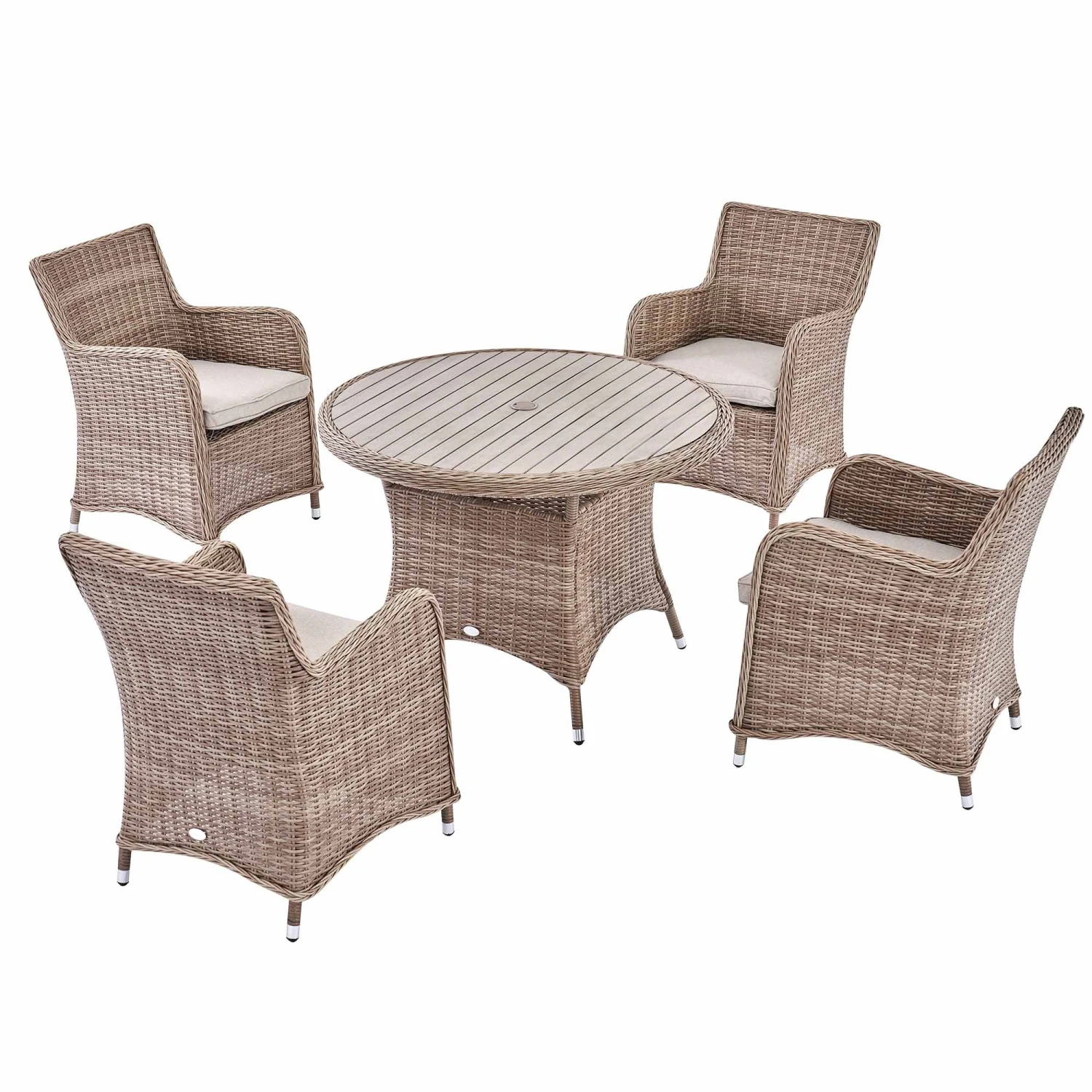 Hampshire 4-Seater Round Wicker Rattan Dining Set in Natural β Weatherproof Garden Furniture with Wood-Effect Table 7 Hampshire 4-Seater Round Wicker Rattan Dining Set in Natural β Weatherproof Garden Furniture with Wood-Effect Table - Image 7