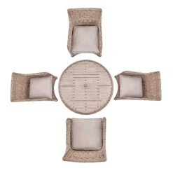 Hampshire 4-Seater Round Wicker Rattan Dining Set in Natural β Weatherproof Garden Furniture with Wood-Effect Table 22 Hampshire 4-Seater Round Wicker Rattan Dining Set in Natural β Weatherproof Garden Furniture with Wood-Effect Table -Daals Store OD DINE 110 NAT SET WB3