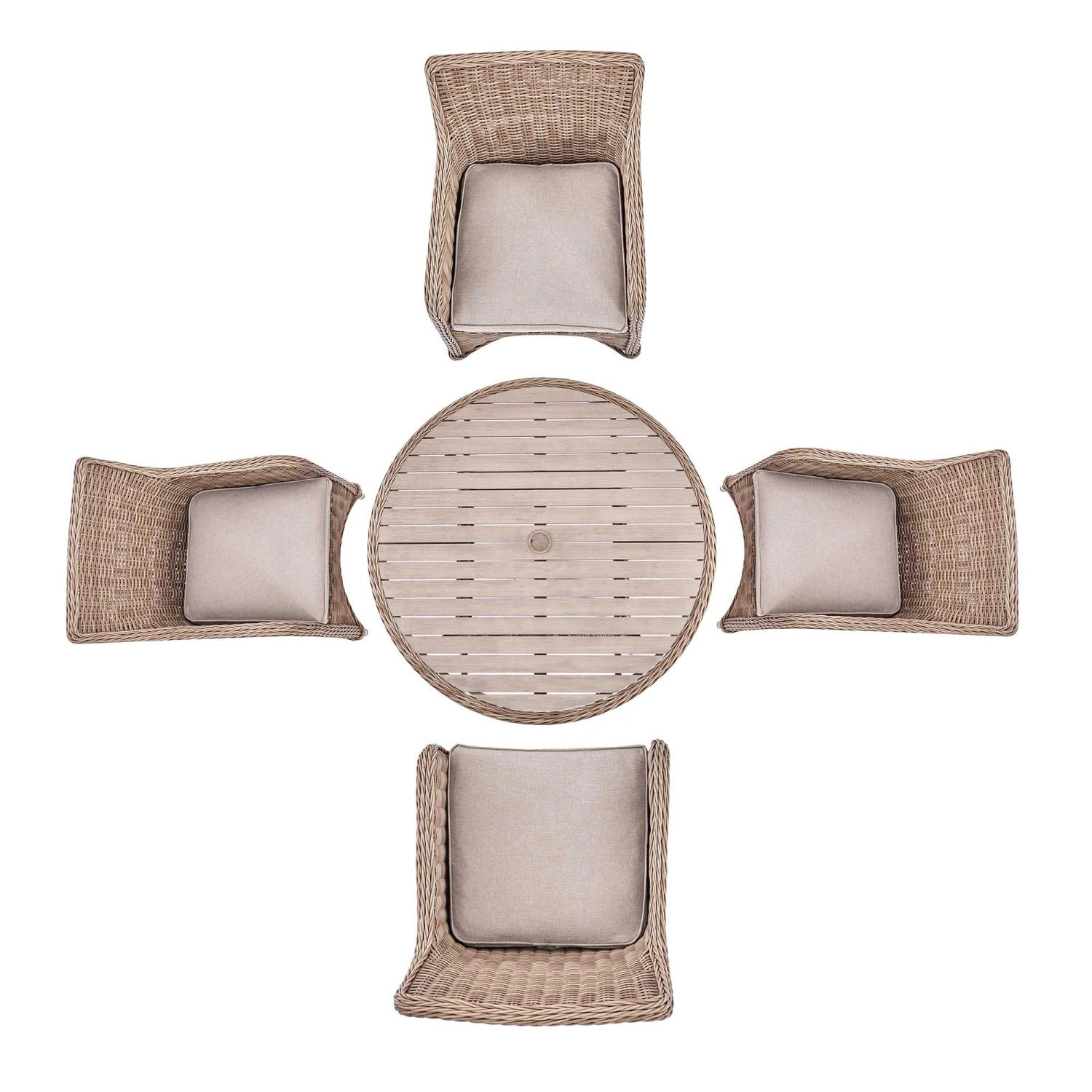 Hampshire 4-Seater Round Wicker Rattan Dining Set in Natural β Weatherproof Garden Furniture with Wood-Effect Table 9 Hampshire 4-Seater Round Wicker Rattan Dining Set in Natural β Weatherproof Garden Furniture with Wood-Effect Table - Image 9