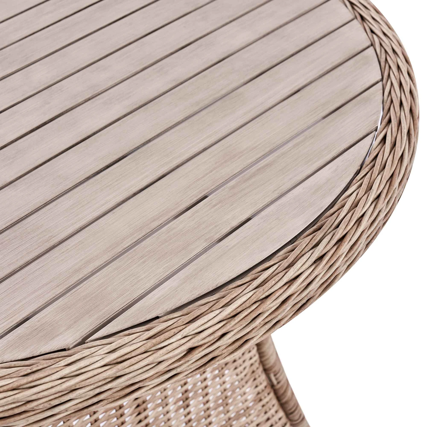 Hampshire 4-Seater Round Wicker Rattan Dining Set in Natural β Weatherproof Garden Furniture with Wood-Effect Table 12 Hampshire 4-Seater Round Wicker Rattan Dining Set in Natural β Weatherproof Garden Furniture with Wood-Effect Table - Image 12