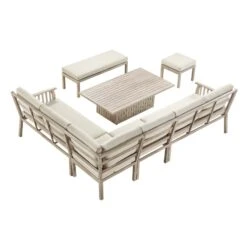 Earlswood Washed Wood Effect Aluminium 9-10 Seater Large Corner Sofa Set with Dual-Height Rising Table in Beige -Daals Store OD DINE 1245 NAT WB6