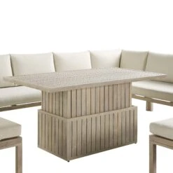 Earlswood Washed Wood Effect Aluminium 9-10 Seater Large Corner Sofa Set with Dual-Height Rising Table in Beige -Daals Store OD DINE 1245 NAT detail2