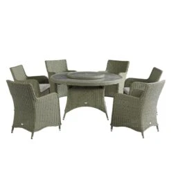 Hampshire 6-Seater Round Wicker Rattan Dining Set With Lazy Susan & Ice Bucket, Desert Sage 25 Hampshire 6-Seater Round Wicker Rattan Dining Set With Lazy Susan & Ice Bucket, Desert Sage -Daals Store OD DINE 135 GREEN SET WB1