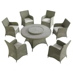 Hampshire 6-Seater Round Wicker Rattan Dining Set With Lazy Susan & Ice Bucket, Desert Sage 26 Hampshire 6-Seater Round Wicker Rattan Dining Set With Lazy Susan & Ice Bucket, Desert Sage -Daals Store OD DINE 135 GREEN SET WB2