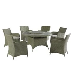 Hampshire 6-Seater Round Wicker Rattan Dining Set With Lazy Susan & Ice Bucket, Desert Sage 28 Hampshire 6-Seater Round Wicker Rattan Dining Set With Lazy Susan & Ice Bucket, Desert Sage -Daals Store OD DINE 135 GREEN SET WB3