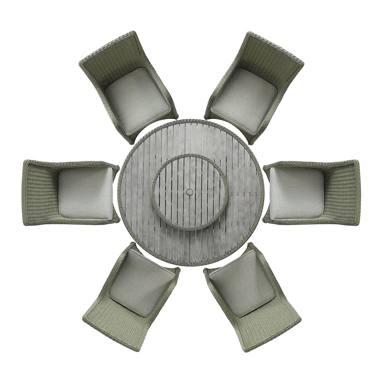 Hampshire 6-Seater Round Wicker Rattan Dining Set With Lazy Susan & Ice Bucket, Desert Sage 13 Hampshire 6-Seater Round Wicker Rattan Dining Set With Lazy Susan & Ice Bucket, Desert Sage - Image 13