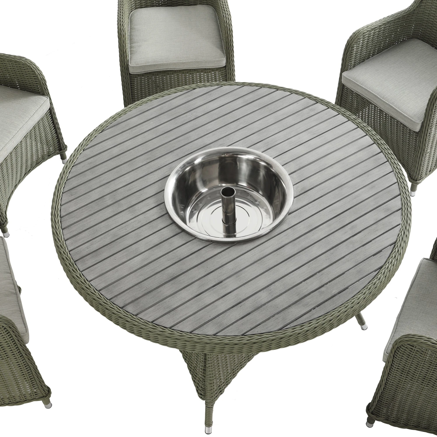 Hampshire 6-Seater Round Wicker Rattan Dining Set With Lazy Susan & Ice Bucket, Desert Sage 16 Hampshire 6-Seater Round Wicker Rattan Dining Set With Lazy Susan & Ice Bucket, Desert Sage - Image 16